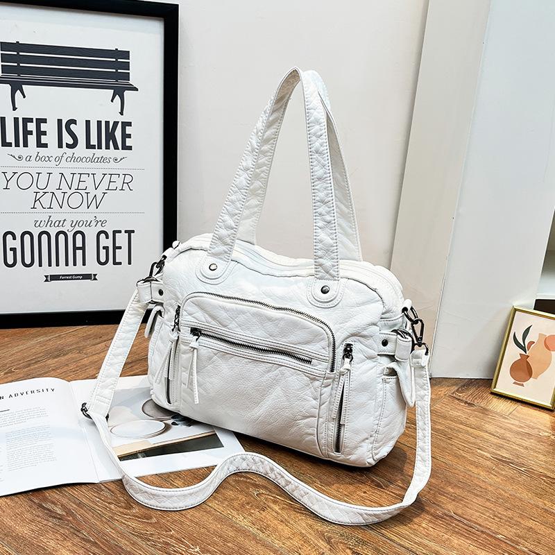 Stylish and simple portable tote bag, new washed soft messenger bag, women s large-capacity leisure travel bag белый