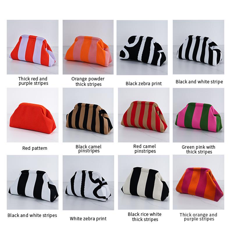 2025 Versatile Striped Knitted Handbag: Cloud Design, Large Capacity, Color Block, Daily Use.