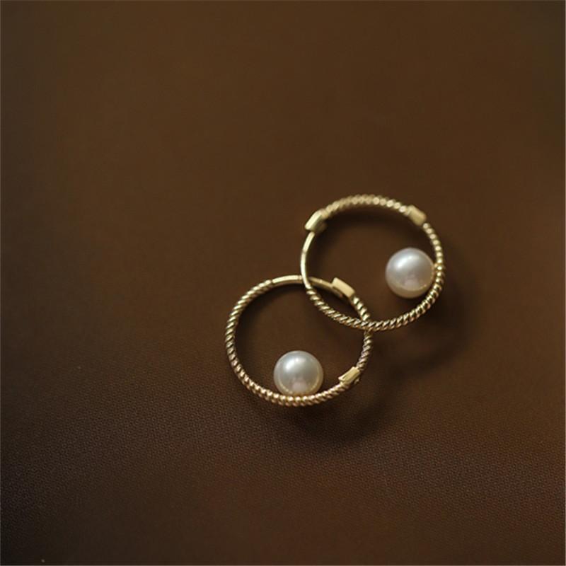 925 Sterling Silver Hoop Twist Shell Pearl Stud Earrings for Women Korean 14K Gold Plated Jewelry Accessories