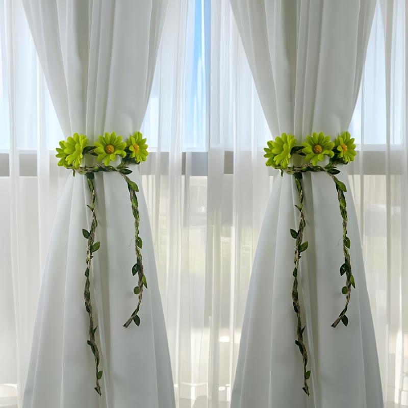 A Set of 2 Creative Plant Vines Artificial Flower Curtain Hooks, Bohemian Style Floral Decorations, Adjustable Transparent Curtain Fixing Clips