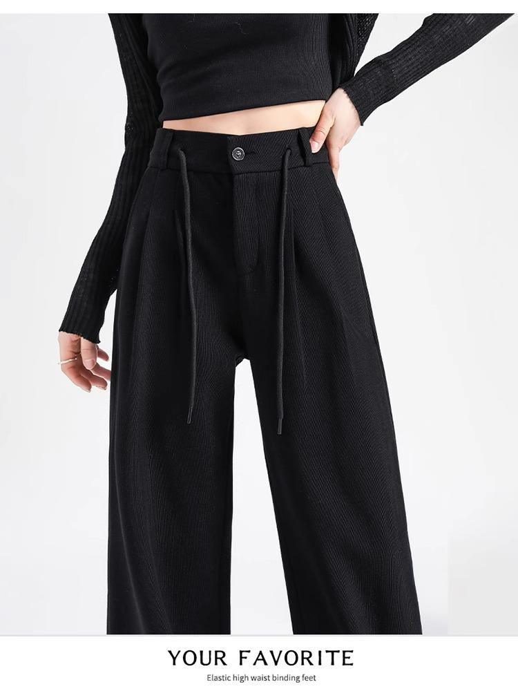 Petite High Waist Gray Drawstring Sweatpants for Women - Loose, Slimming, Wide Straight Leg, Casual Joggers