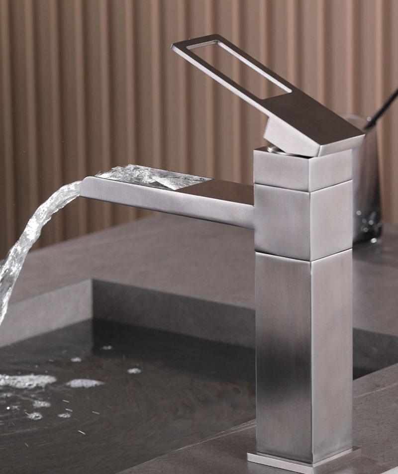 304 Stainless Steel Waterfall Bathroom Basin Faucet Single Hole Single Handle Hot And Cold Mixed Faucets Rotation Sink Tap