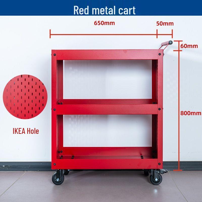 Three-Layer Mobile Tool Cart with Metal Perforated Panel and Storage Racks