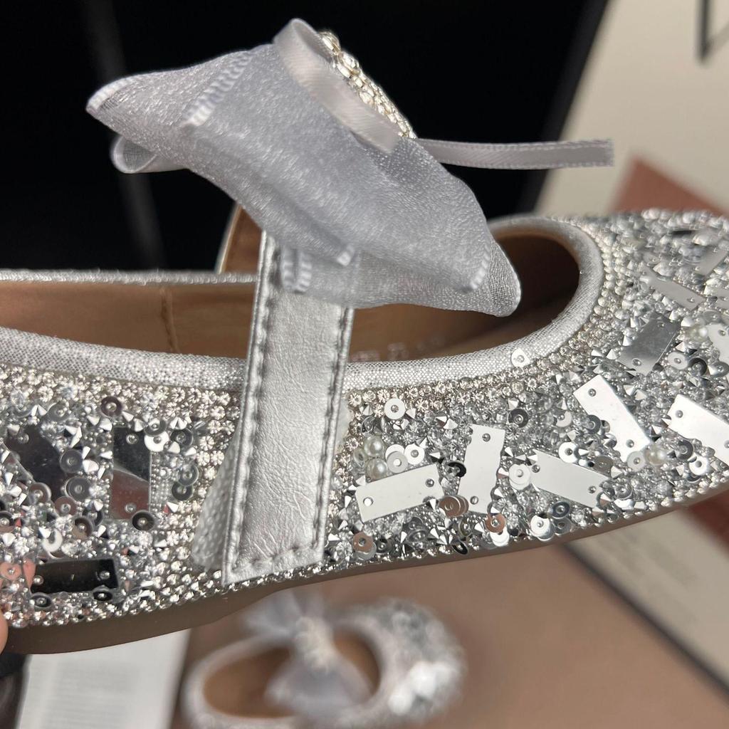 Girls' Sequin Bow Princess Shoes: 2026 Spring/Autumn, Non-Slip, Thin Sole Flats for Little Girls