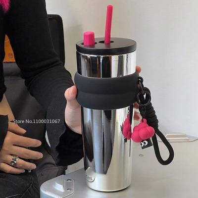 710ml Jumbo 316 Stainless Steel Car Thermos Cup Thermal Coffee Mug Ice Bar Straw Cup Portable Vacuum Insulated Water Bottles