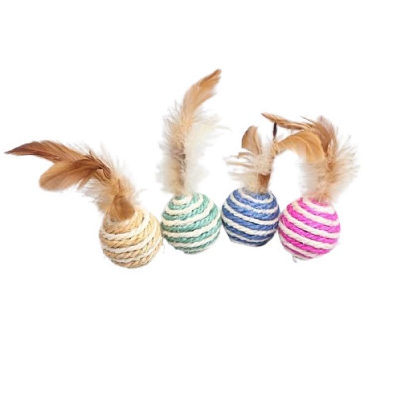 Cat Feather Wand Toy With Jute Ball Bell Interactive Play Dental Care Mental Stimulation