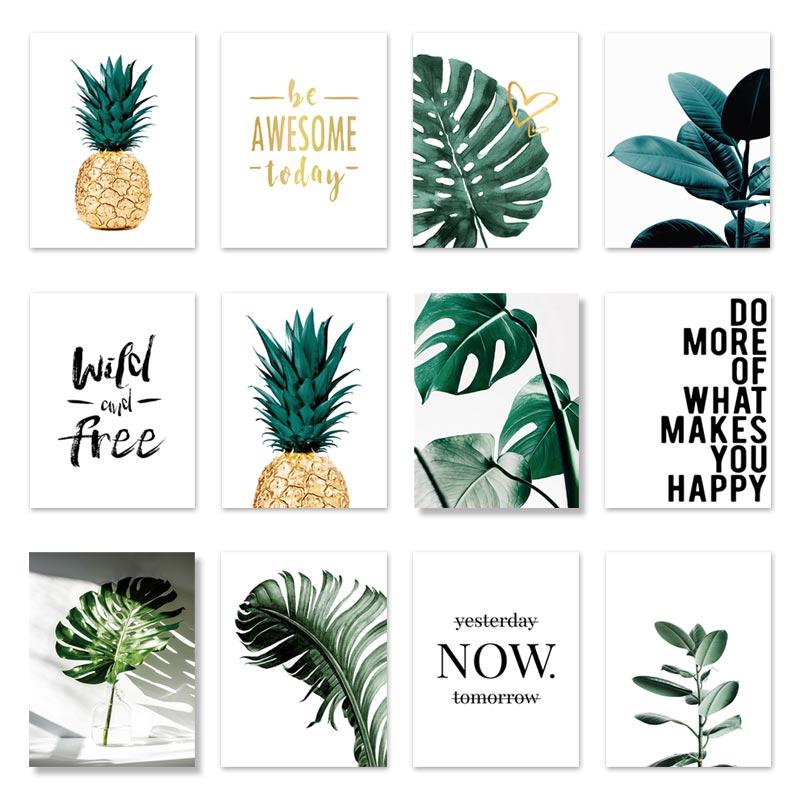 Monstera Green Plant Leaves Canvas Painting Posters Pineapple Parrot Painting Nordic Home Wall Decor Tropical Wall Art Pictures