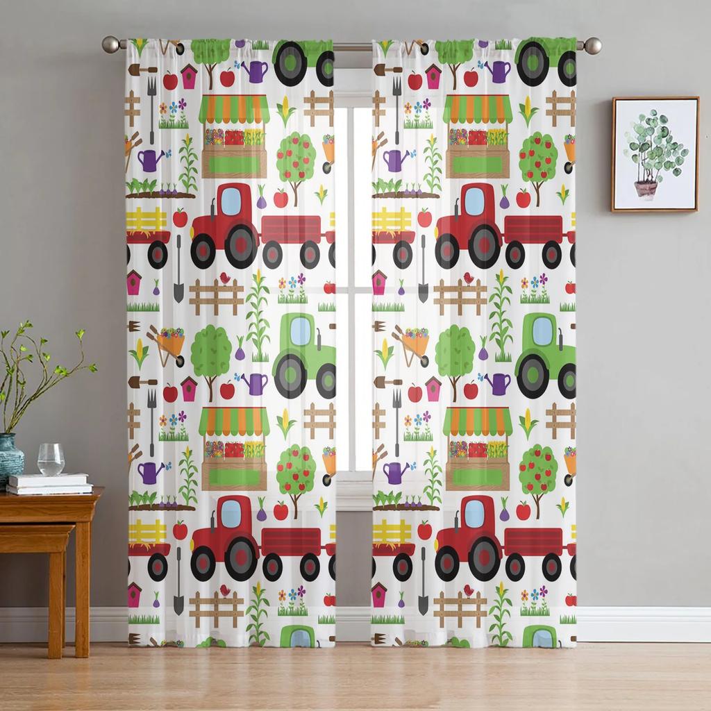 Watercolor Vegetable Texture Sheer Curtains for Bedroom Living Room Decoration Window Curtain Kitchen Tulle Voile Organza Drapes