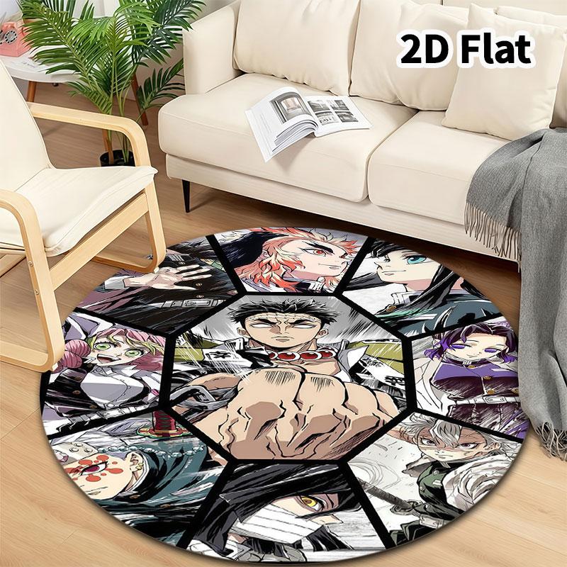 Demon Slayer Kimetsu No Yaiba Round Area Rug Carpet Rug For Living Room Bedroom Sofa Playroom Decor Nonslip Floor Mat