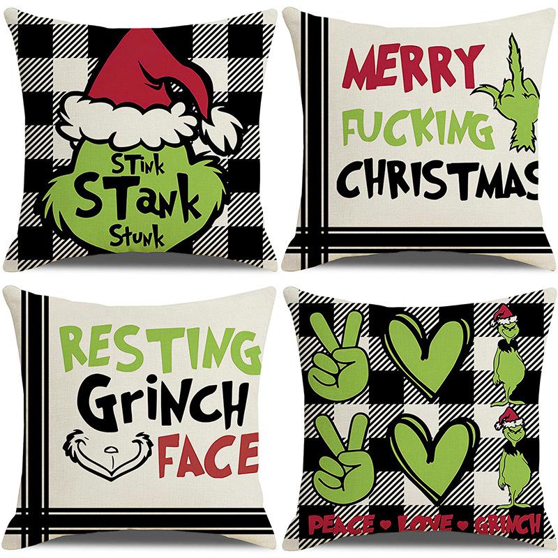 Grinch Christmas Pillowcase Home Christmas Decoration Cushion Sofa Pillowcase