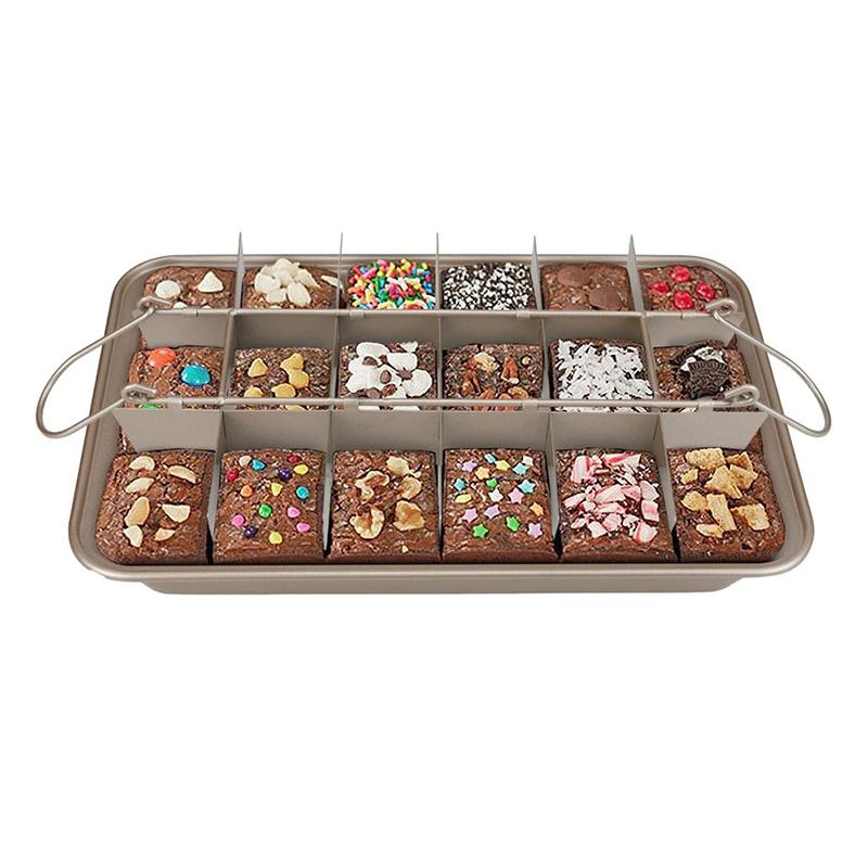

Форма для брауни с разделителями Противень для выпечки из углеродистой стали с ручками для выпекания в духовке 18 предварительно вырезанных квадратных форм для брауни Strip