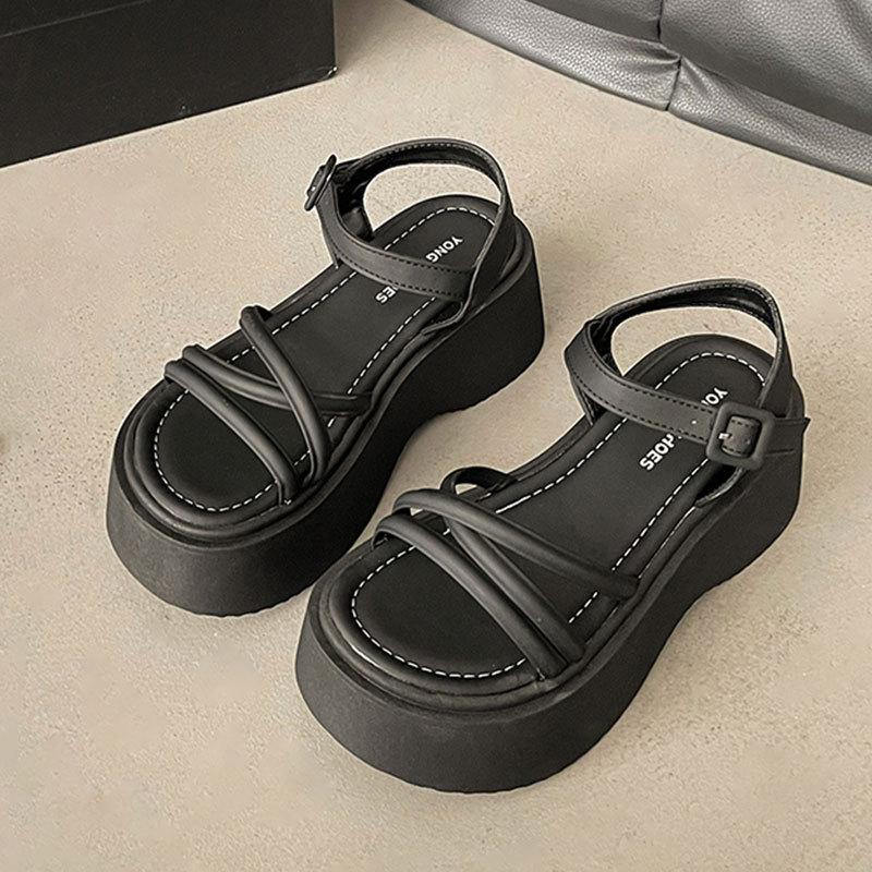 Internet Celebrities with Sandals Women Wear 2025 Summer New French Open-toe Thick-soled Heightening Beach Roman Shoes