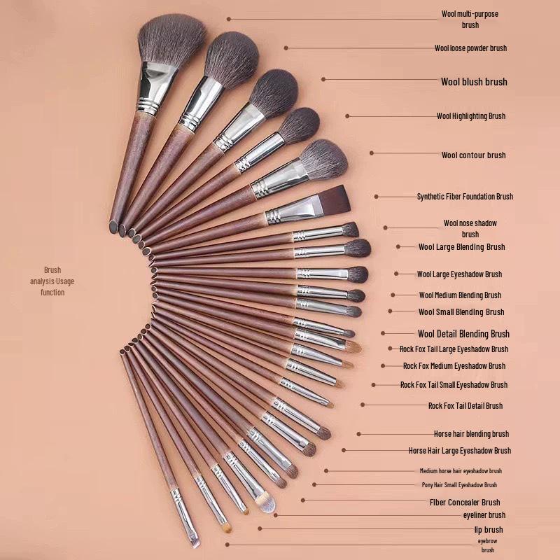 24-Piece Professional Animal Hair Makeup Brush Set for Artists - Real Wool Brushes