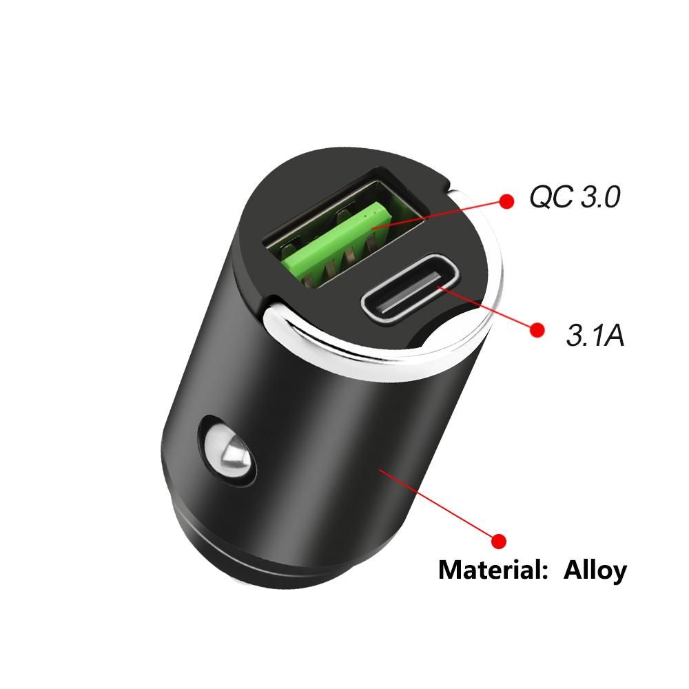 Mini Hidden Usb Fast Charger Car Charger Car Cigarette Lighter Qc3.0 Qc Pd 3.1A Pd Type C Universal Iphone and Xiaomi Phone