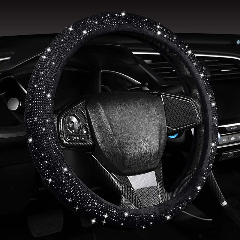 

Women Fashion Black Velvet Bling Steering Wheel Cover with Black Diamonds, 15 inch Standard Glitter Rhinestone Car Wheel Cover Sparkling, Full чёрный
