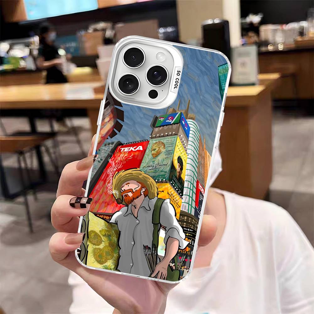 Van Gogh Art Painting For Iphone 15 14 13 Plus 17 16 12 11 Pro Max Matte Colored Silver Luxury Phone Cover