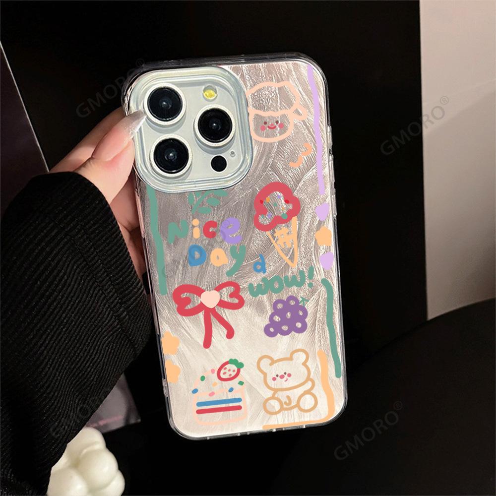 Macaron Graffiti Small Animal UV Painting High Definition Printing Feather Protective Case iPhone17Promax Mobile Phone Case