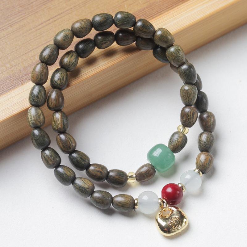 Green Sandalwood Double Strand Buddhist Bead Bracelet: 0.6 Jade Style for Men and Women