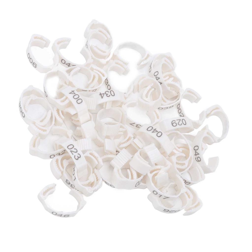 50 ks Drůbeží kroužky na nohy Číslované Identifikační kroužky pro kuřata Holuby Kachny Husy Bílé
