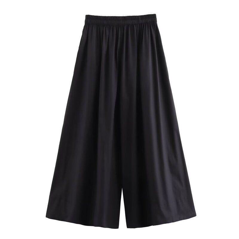 Fashion Style Women's Clothing 2024 Summer New Casual Style Wide Leg Pleated Black Pants 1228607003