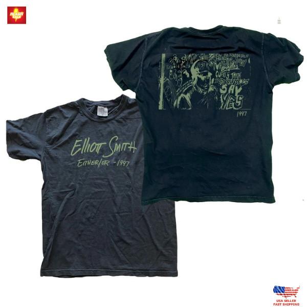 ELLIOTT SMITH Black Either Tour 1997 vintage retro T-shirt M