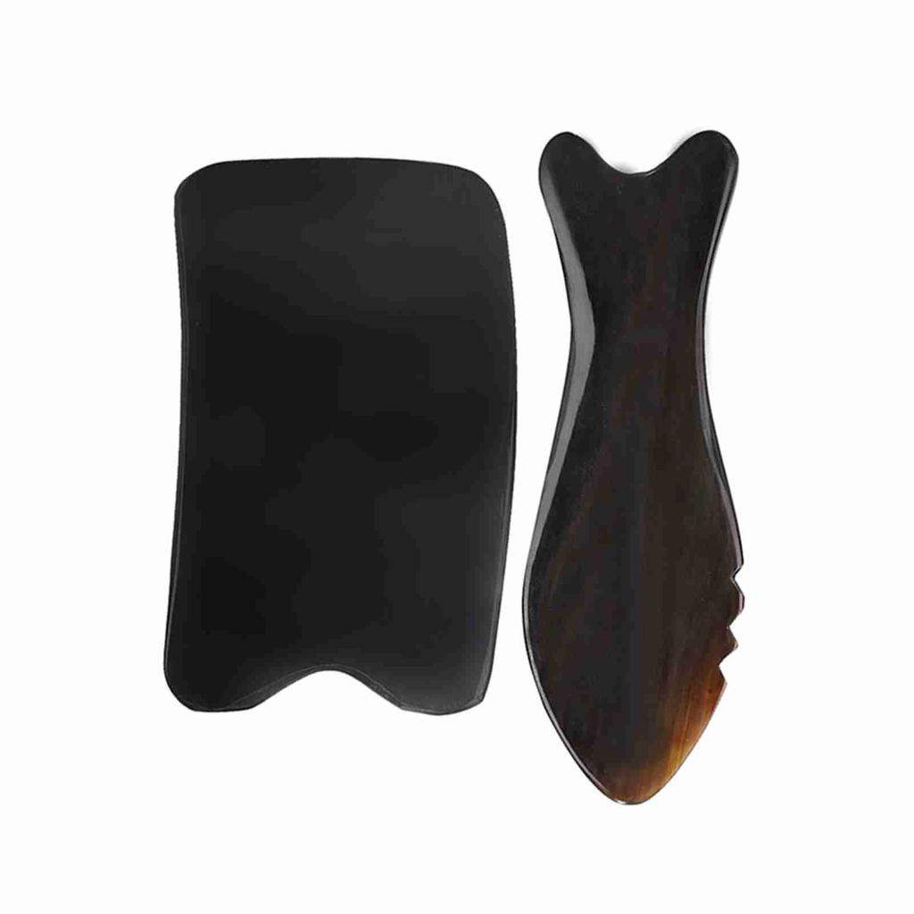 Ox Horn Scraping Board Face Massage Pain Relief Gua Sha Tool (Square Slice Wave Fish Shape)