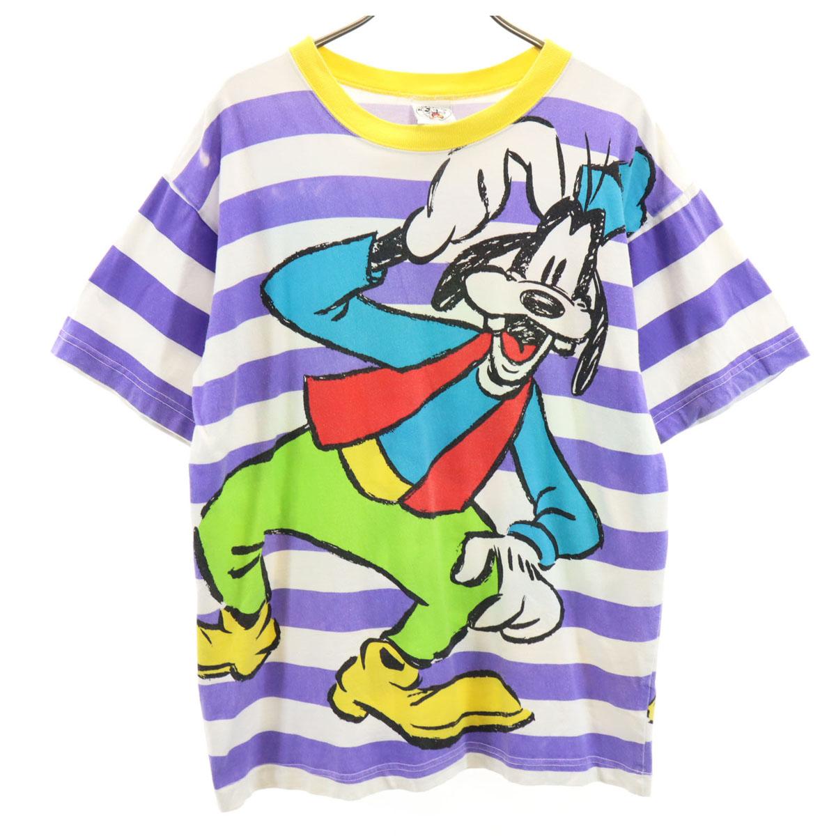 

Микки и компания. Футболка с коротким рукавом S фиолетовая Гуфи мужская б/у, узор старой окантовки 90-х