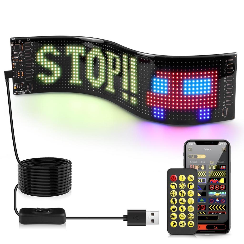 Programmable Led Sign, 15''x4'' Pre-made Animations & Customizable Text Led Car Sign, Bluetooth APP Control Sc