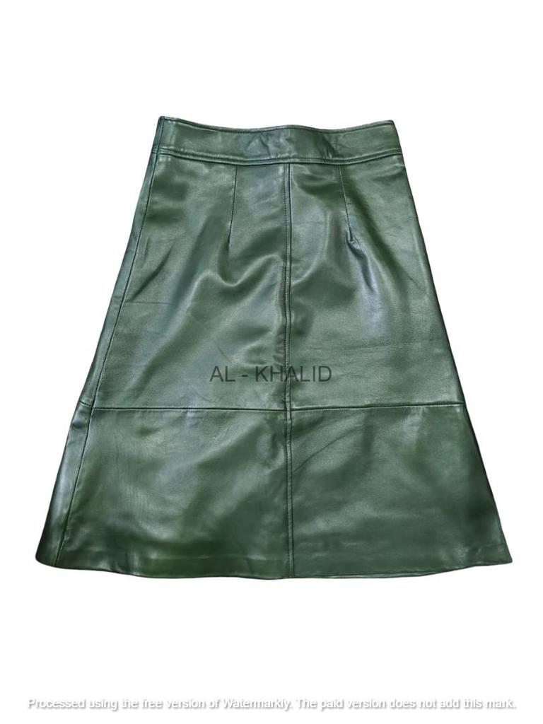 Green Genuine Leather Party Stylish 100% Lambskin Handmade Skirt For Women's Wear
