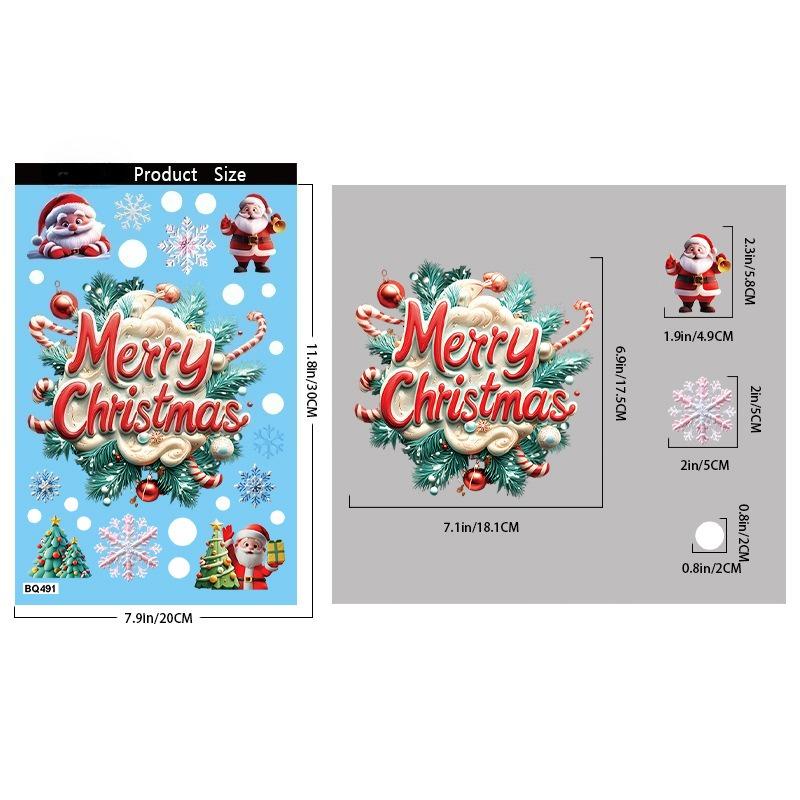 2025 Christmas Static Window Clings - Gingerbread Man Snowman Snowflake & Santa Claus Decals for Xmas Holiday Party Decorations