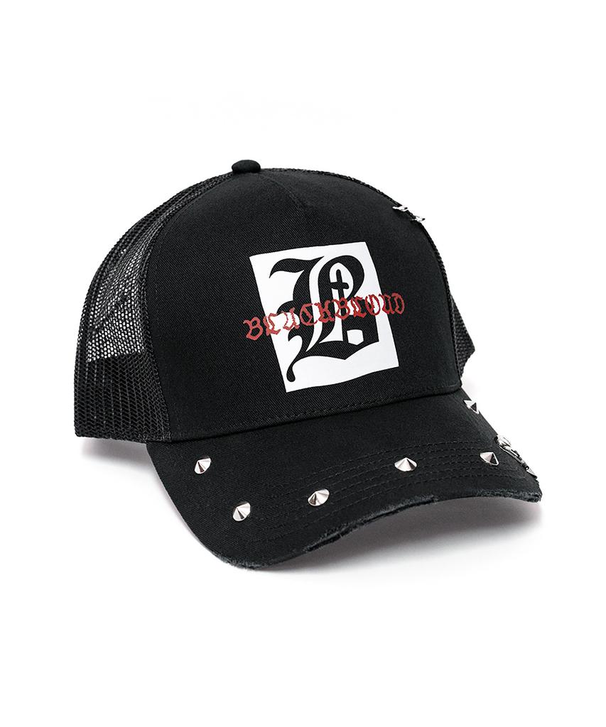 BLACKBLOND Vividi Graphic Logo Studded Trucker Mesh Cap (Black)