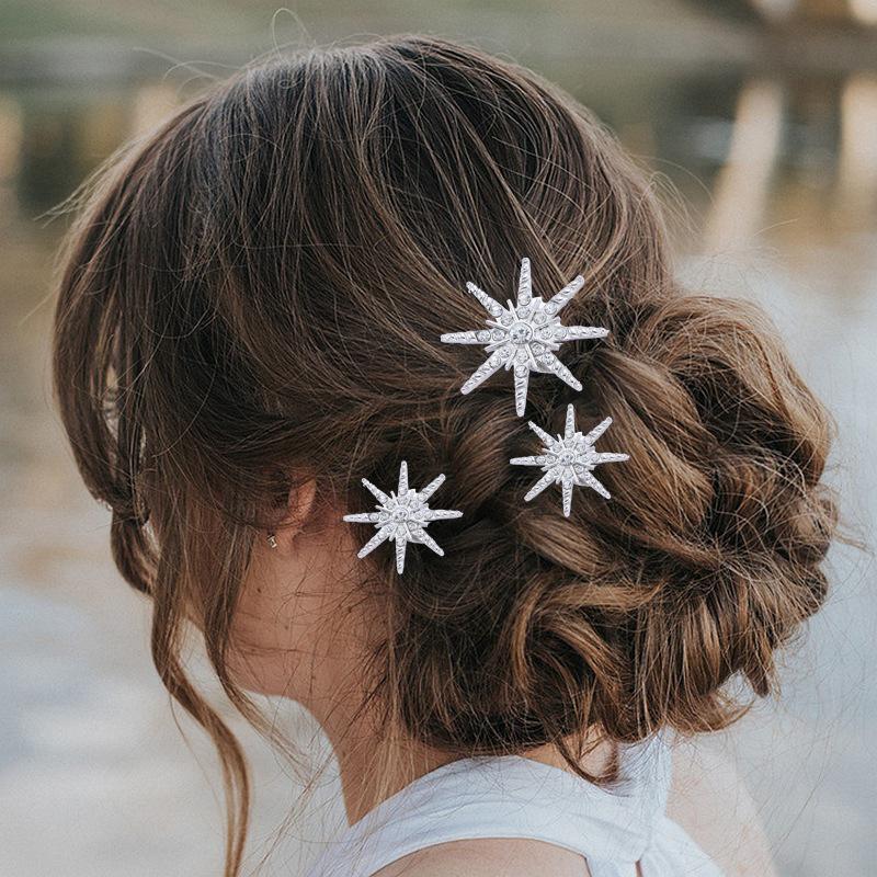 4PCS INS Internet Celebrity Bride Hair Accessories Galaxy Rhinestones Hair Clips Wedding Party Hair Accessories Word Clip