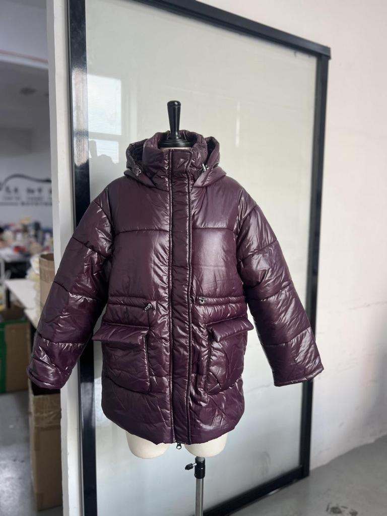 Available Now: 2024 Winter Deep Red Zipper Cotton Jacket with Stand-up Collar - European & American Style Warm Coat.