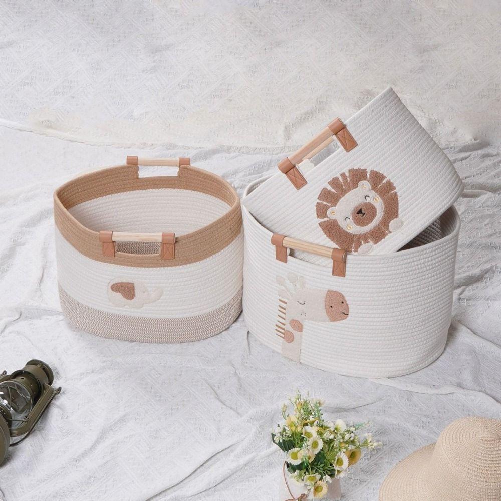 Přenosný pletený úložný koš Roztomilý koš na nepořádek Multifunkční organizér na hračky a svačiny Dětský pokoj