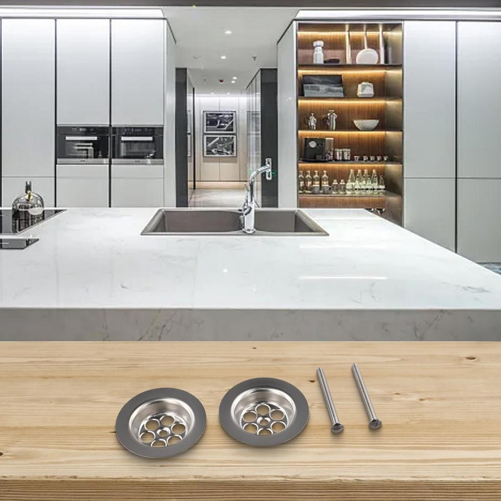 2 Set Bath-Plug Hole Spare With Screw Stainless Steel 70mm Lids Silver Parts New