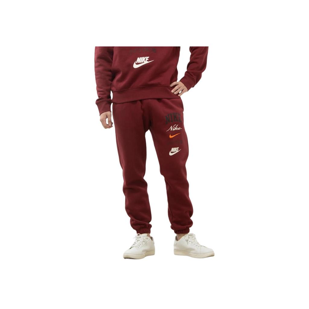 Nike Letter Lace-Up Casual Tapered Knit Sports Pants Men Bottoms Burgundy FN2644-677