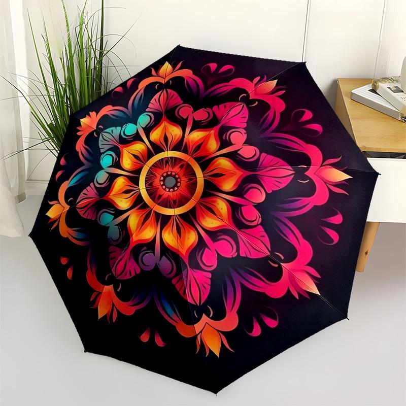 1pc Colorful Mandala Pattern Design Umbrella with Plastic Handle,Vibrant Cartoon Pattern,Multi-functional UmbrellaPT012