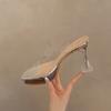 Thick-bottomed waterproof table transparent one-word with high-heeled slippers women's 2025 summer wear crystal and thick-heeled cool slippers