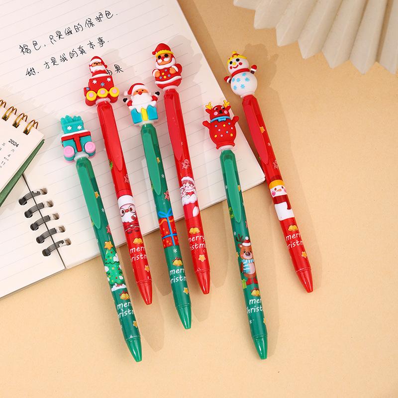 36Pcs Cartoon Christmas Scalable Ballpoint Pens, 0.5mm Fine Point ST Head Press, Santa Claus Snowman Patch Pen for Office Signature School Students Ch