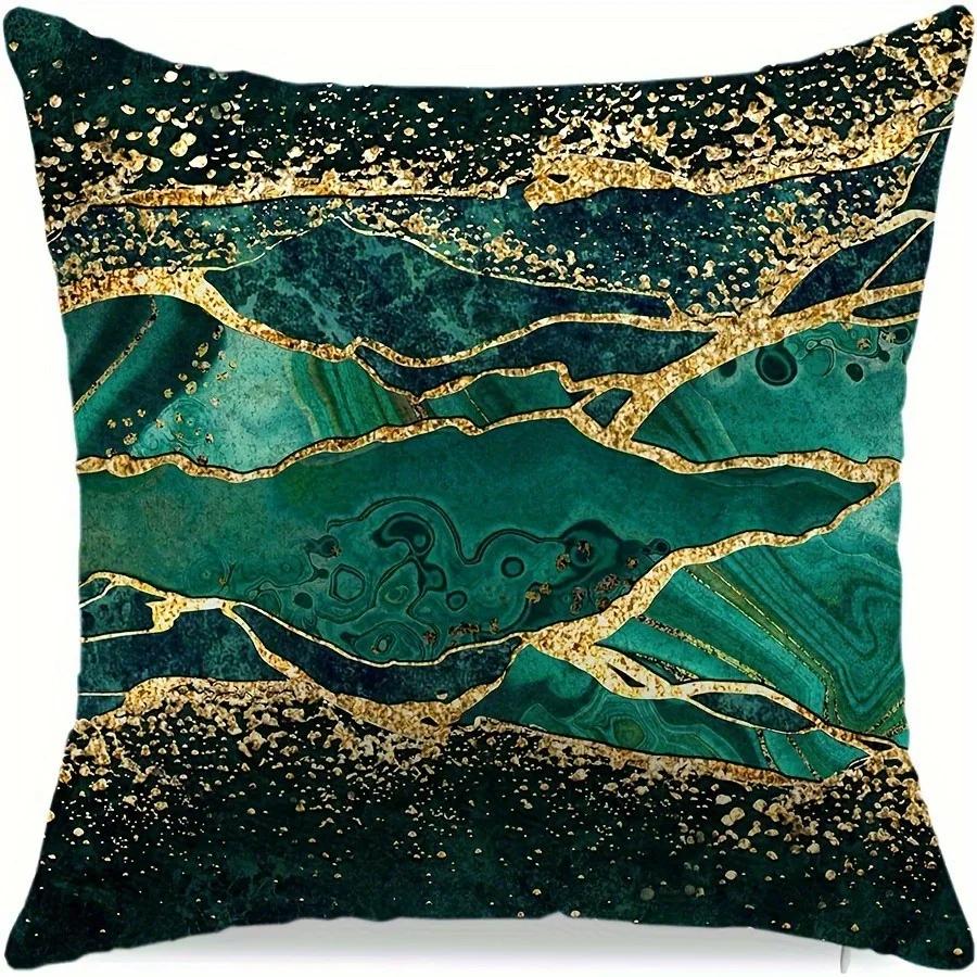 Green crack geometric decoration, pillowcase ultra-soft polyester material living room sofa back car pillowcase decoration