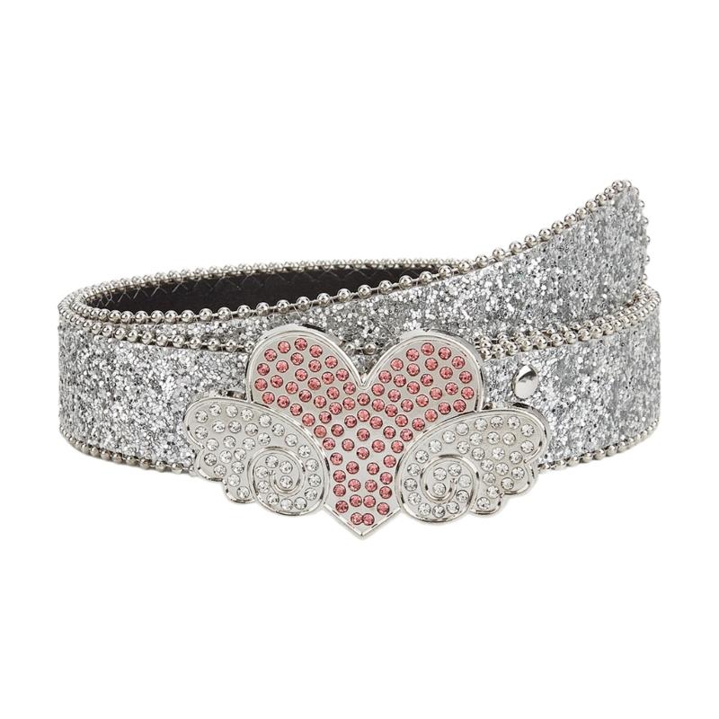 Adult Full Sequins Waist Belt for Dress Waist Belt Rhinestones Heart&Wing Buckle Thin Waist Belt Female Delicate Belt