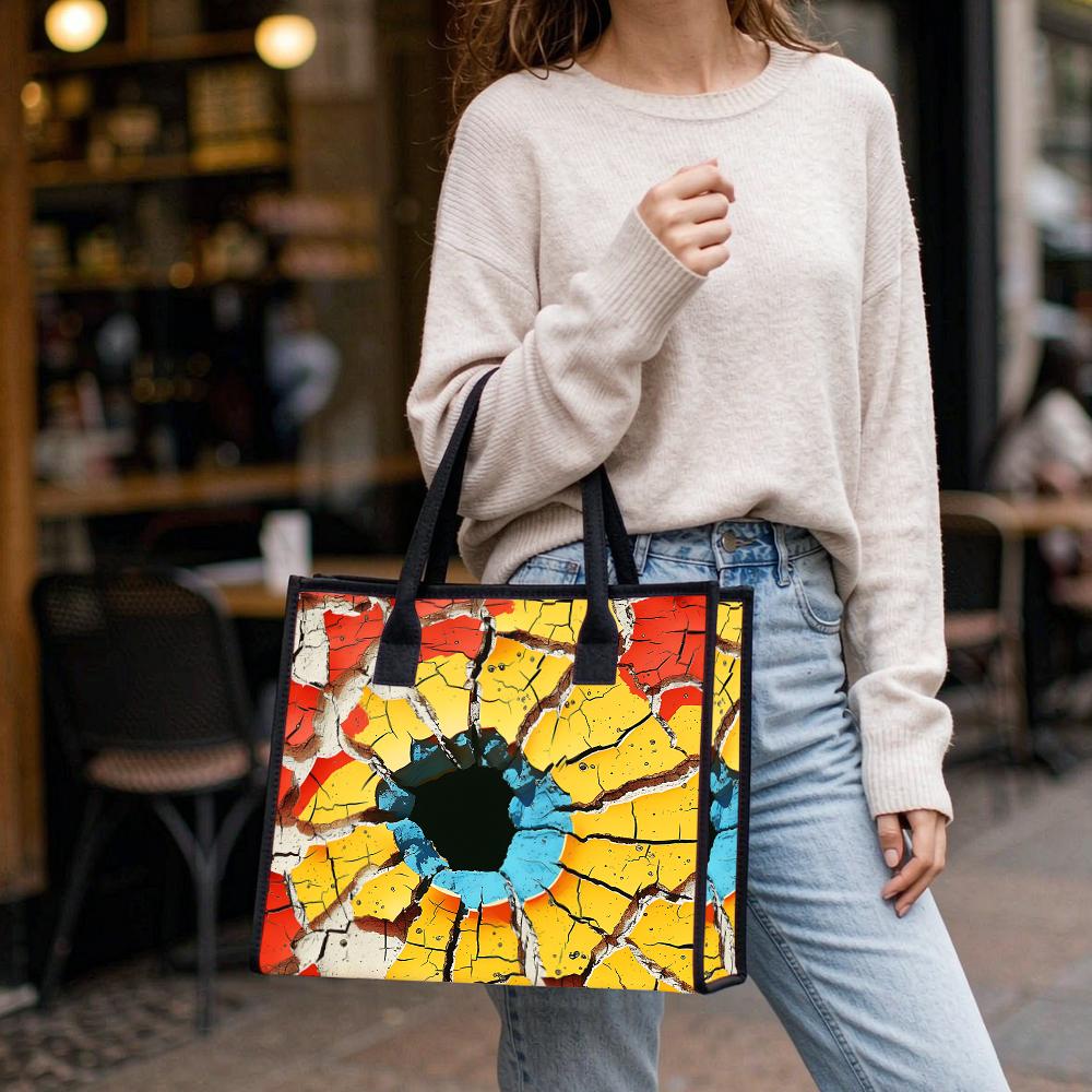 Fashion Cracked Pattern Tote Bag Casual Large Capacity Portable Daily Handbag for Outdoor Shopping Travel
