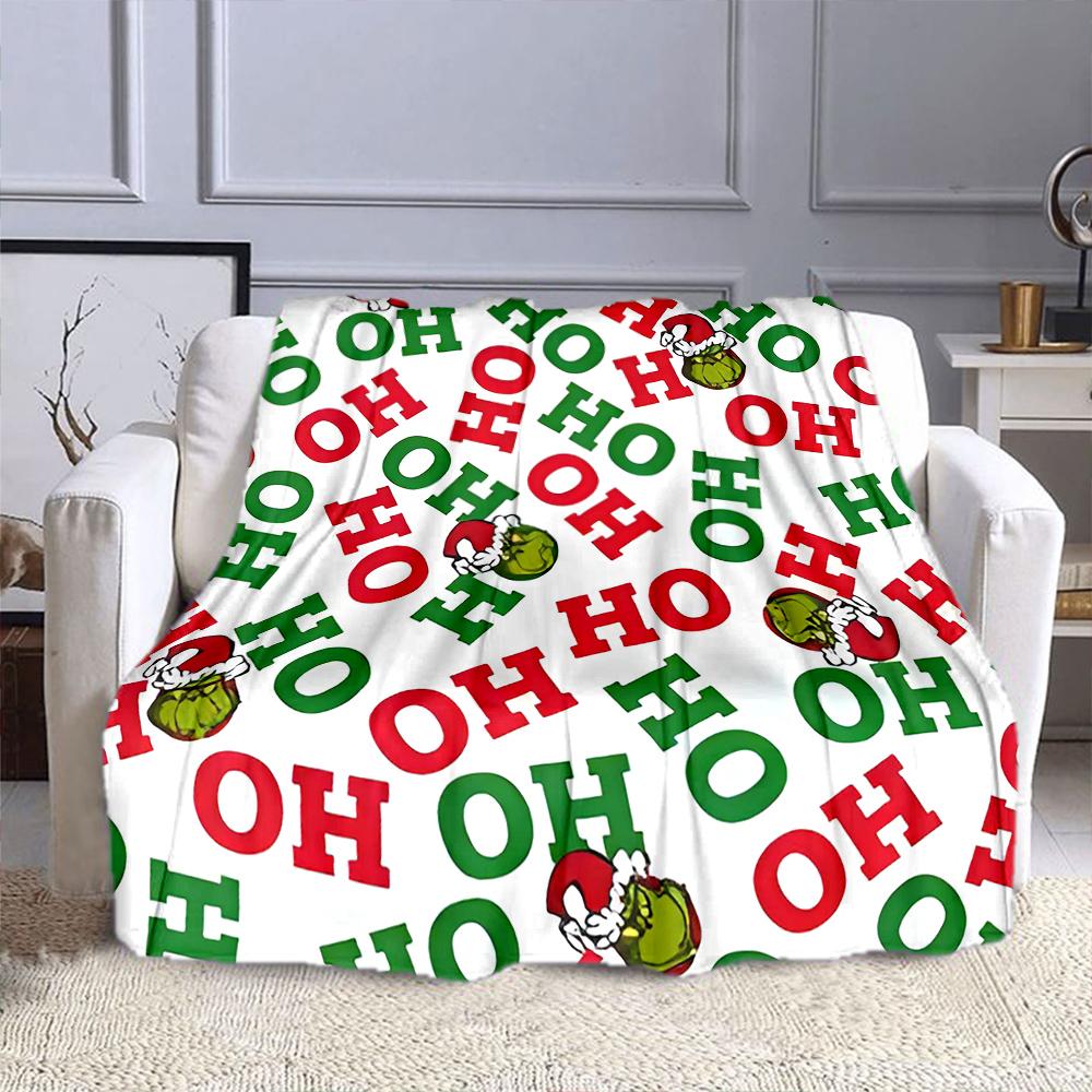 "Christmas Grinch Ho Ho Pattern Blanket" Patterned flannel blanket perfect for the bedroom living room, sofa, or a little nap