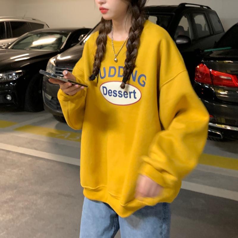 Padded Loose Casual Sweatshirt Female Autumn and Winter Jacket Ancient Round Neck Long Sleeve Bottom Shirt Top Fashion Retro Versatile Sweatshirt