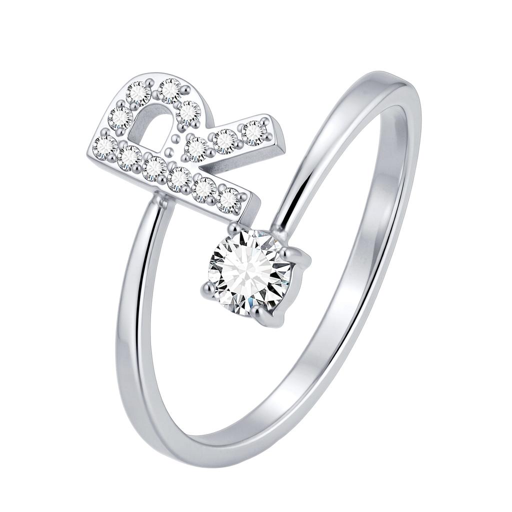 Chic Zircon Initial A-Z Letter Rings for Women Girls Adjustable Opening Ring Name Alphabet Female Wedding Fashion Jewelry Gift