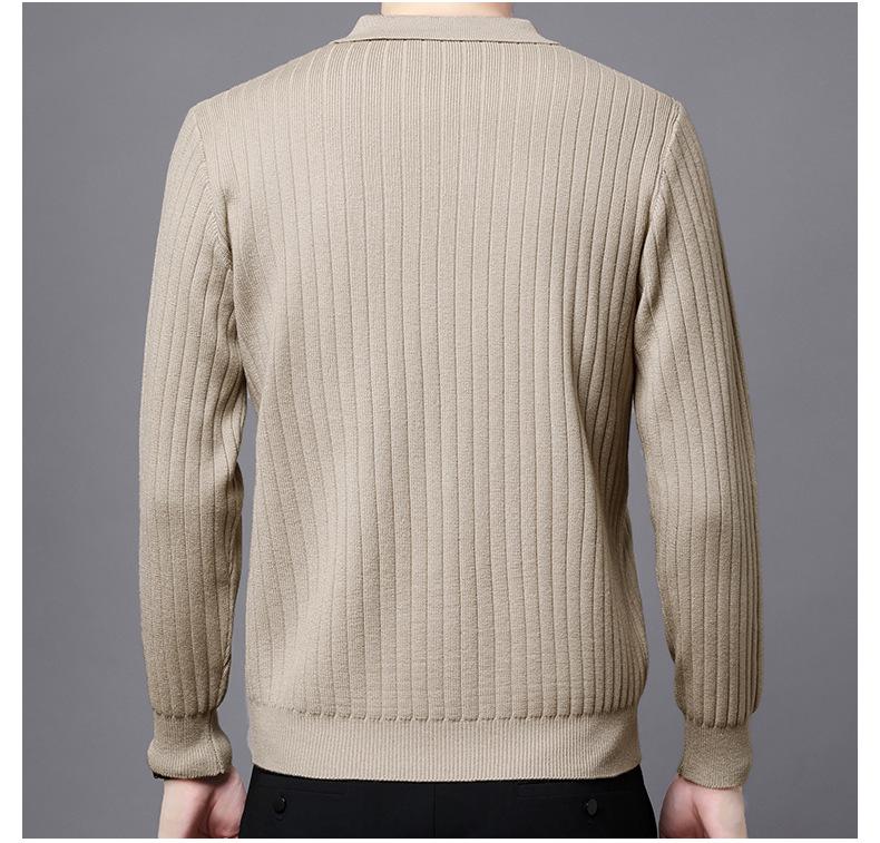 Autumn Winter 2025 Versatile Men's Knit Pullover Sweater - Long Sleeve Lapel Style for Casual Business Fashion