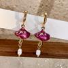 Fashion Classic Pink Color Crystal Enmale Earrings For Women Girls Exquisite Design Pendant Flower Ear Rings Jewelry Accessories