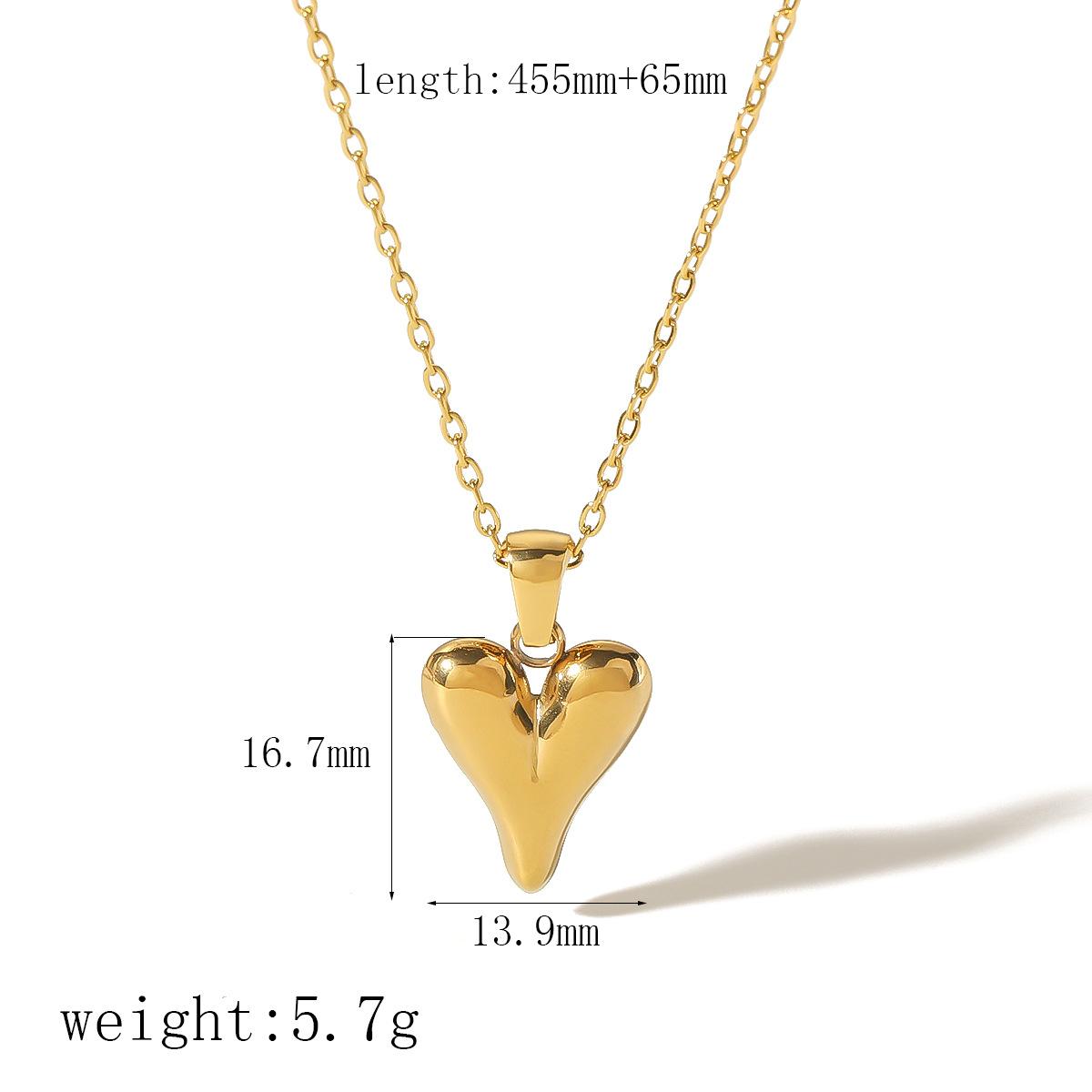 

New Fashion Stainless Steel Premium Heart Pendant 18k Gold Non-Fading Love Stud Earrings Necklace Set