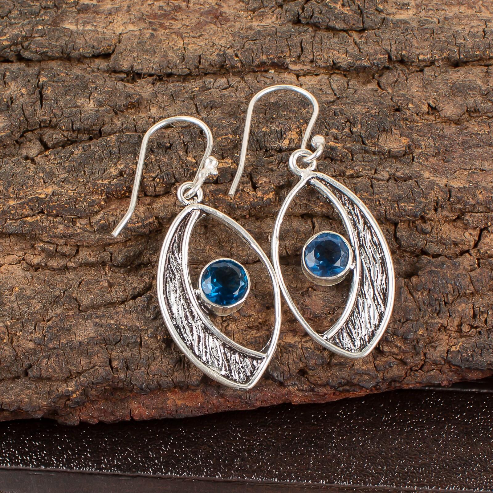 

London Blue Topaz Gemstone 925 Sterling Silver Jewelry Drop/Dangle Earrings1.60 EE-61-10