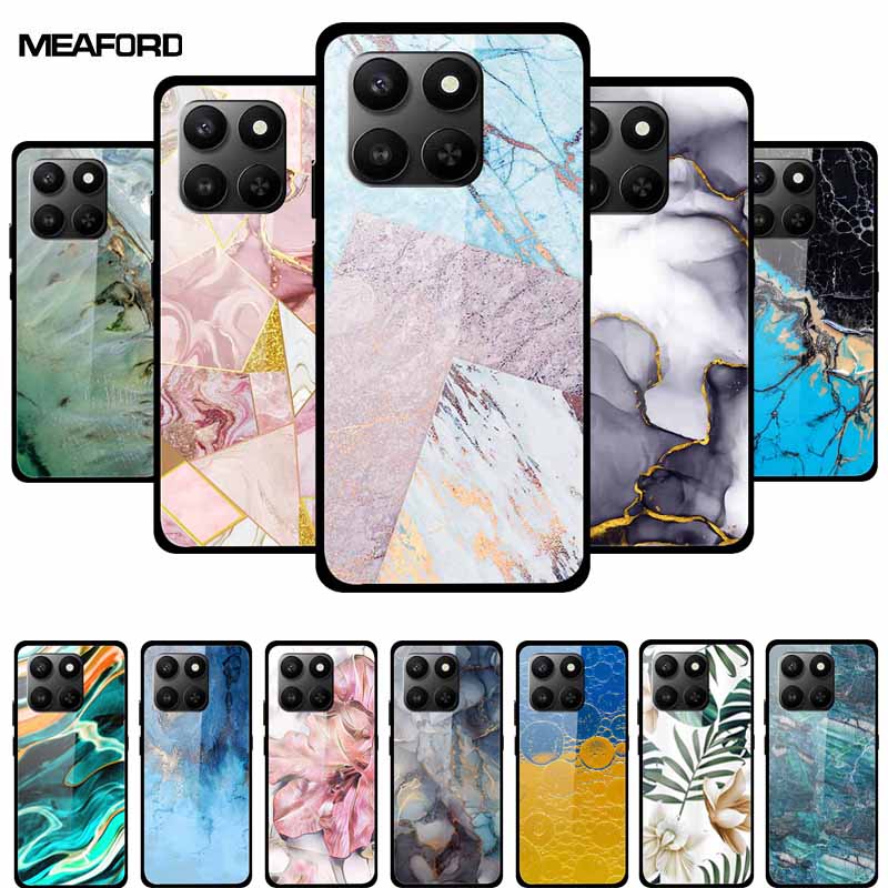 Glass Back Cover For Honor 200 Pro 5G Case Marble Hard Tempered Glass Case For Honor play 10T 400 Smart 5G Case 6.77" Shell Para